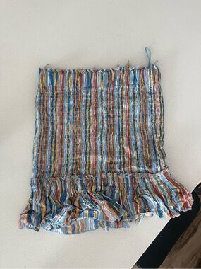 Smocked Ruffle Mini Skirt in Multi-Stripe